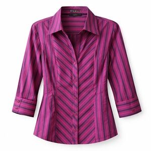 Style & Co. Pink Striped Button Down Blouse Size 12 Stretch